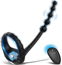 Laden Sie das Bild in den Galerie-Viewer, 3-in-1 Lustmeister Penisring Analperlen Butt Plug mit 10 Vibration
