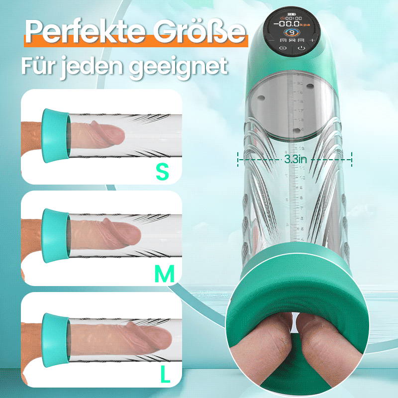Green Pioneer – 4 Druckstufen und 9 Saugmodi – Wasser-Penispumpe mit LCD-Display