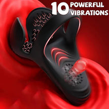Laden Sie das Bild in den Galerie-Viewer, Doppel-Hodensack Penistrainer Vibrator Cockring Masturbator mit 10 Vibrationsmodi