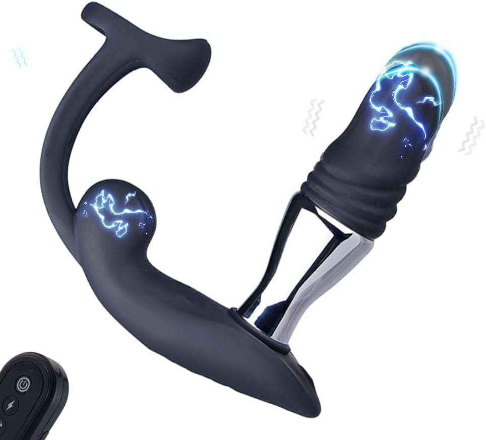 3in1 Elektro Shock Anal Vibrator Penisringe Prostata Stimulator Set mit 10 Teleskop Vibrationsfunktion & 3 Elektrostimulation Modi, Anal Massagegerät SM Extrem Sexspielzeug für Männer Solo