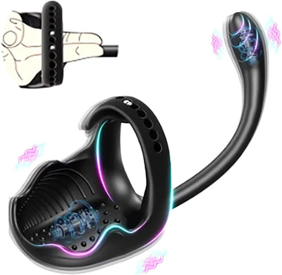 Elektrisch Penisring für die Männer Doppelmotor Hoden Analvibratoren 10 Vibrationsmodi Cockring Analplug Vibrator Erotik Massagegerät Paare Fernbedienung Sex Spielzeug