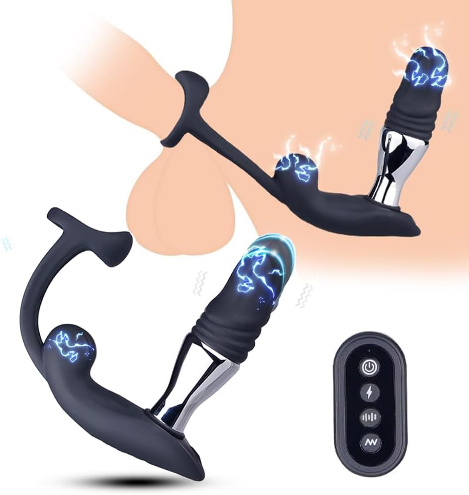3in1 Elektro Shock Anal Vibrator Penisringe Prostata Stimulator Set mit 10 Teleskop Vibrationsfunktion & 3 Elektrostimulation Modi, Anal Massagegerät SM Extrem Sexspielzeug für Männer Solo