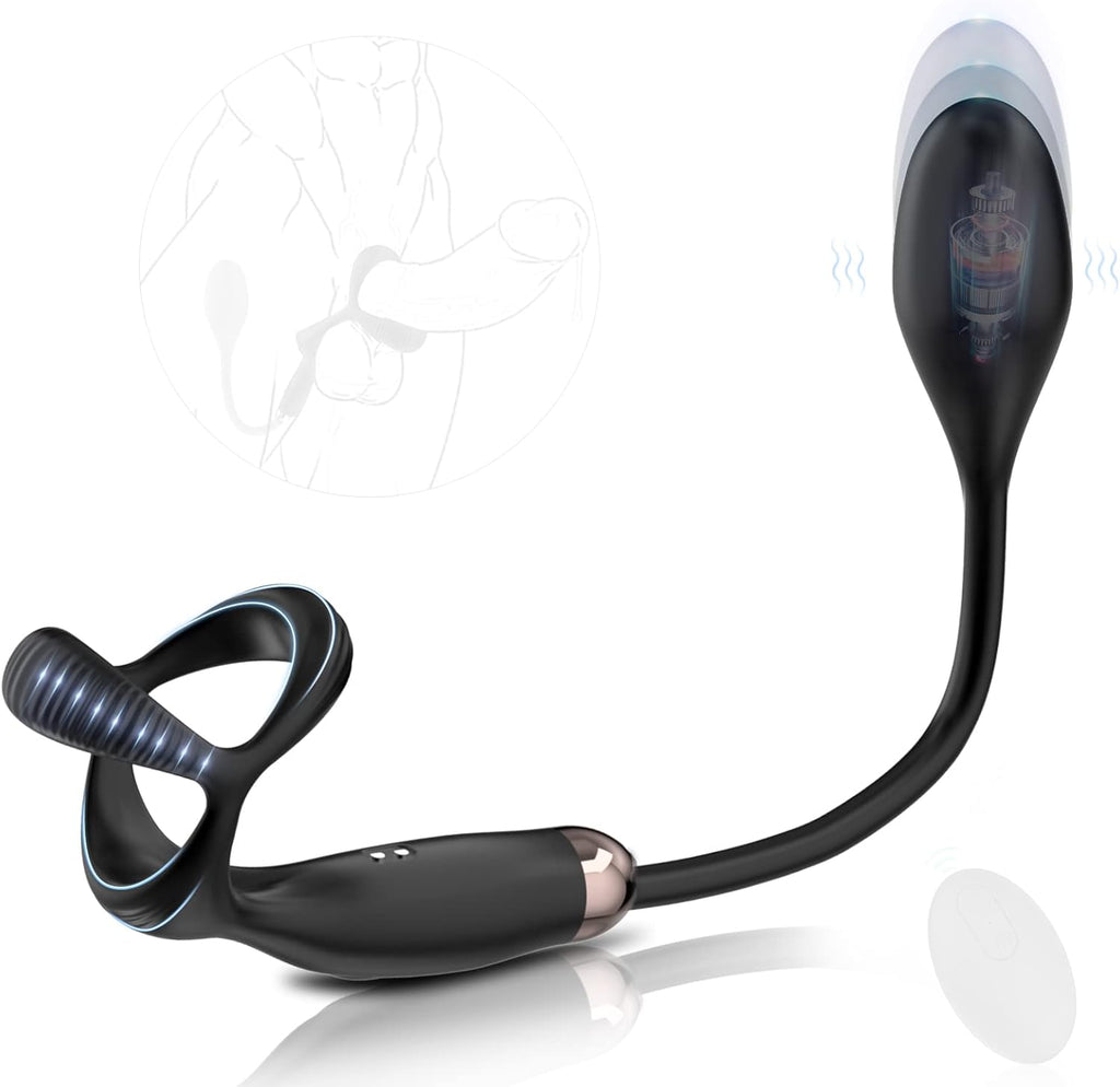 Penisring Analplug Sex Spielzeug mit 10 Vibrationsmodi, Dehnbar Silikon Analvibratoren Prostata Vibratoren Mann Buttplug Cockring Extrtem Sextoys