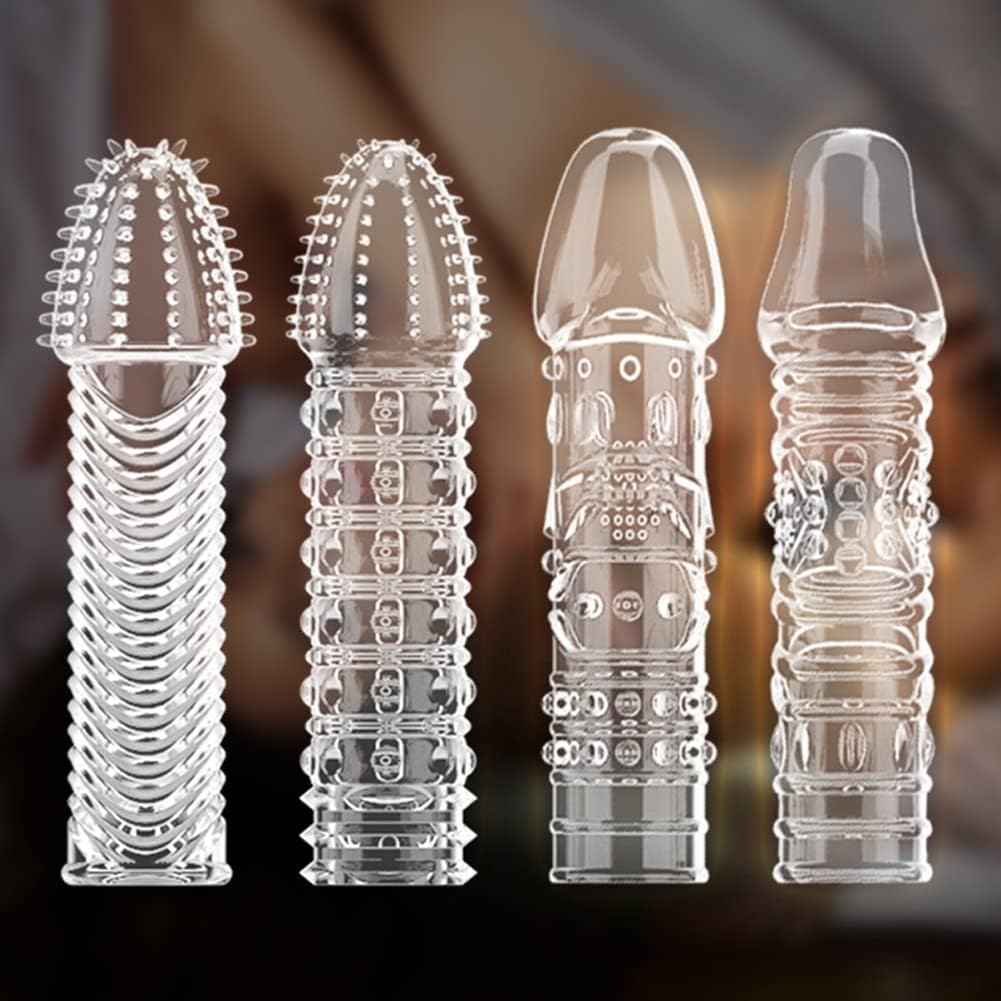 4er Pack Dick Sleeve - Silikon Transparente Wiederverwendbare Peniskondome für Intensive Stimulation Penishülle für Penisverlängerung und Erektionsverbesserung