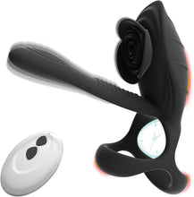 Laden Sie das Bild in den Galerie-Viewer, Buntune Vibrierender Cockring Sexspielzeug für die Männer Paare Silikon Penisring Vibratoren mit Klitoris Stimulator und 10 Vibrationsmodi Fernbedienung Paarvibrator Penis Ring