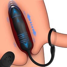 Laden Sie das Bild in den Galerie-Viewer, Männlicher Prostata Stimulator Massagegeräte Analvibratoren mit Penisring Fernbedienung Teleskop Vibrator mit 3 Vibrationsmodi+3 Schubmodi Analplug Dildo Sexspielzeug für Männer