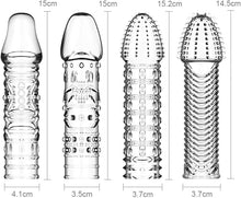 Laden Sie das Bild in den Galerie-Viewer, 4er Pack Dick Sleeve - Silikon Transparente Wiederverwendbare Peniskondome für Intensive Stimulation Penishülle für Penisverlängerung und Erektionsverbesserung