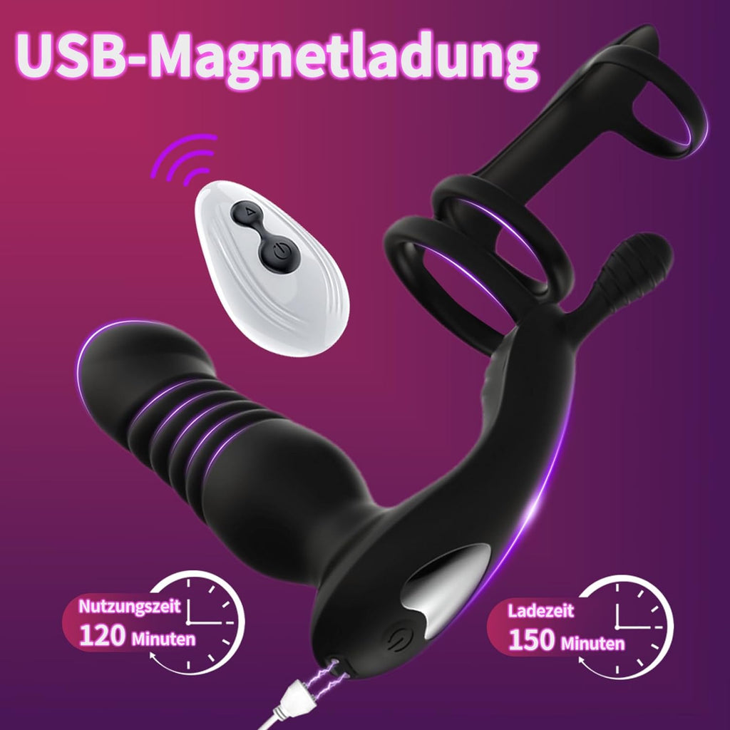 3 IN 1 Analplug Prostate Stimulation Massager Verfügt über 10 Vibrationsschockmodi Sex Spielzeug für die Männer Dualer Penisring mit Fernbedienung Analstimulation