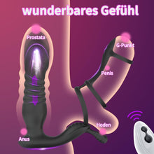 Laden Sie das Bild in den Galerie-Viewer, 3 IN 1 Analplug Prostate Stimulation Massager Verfügt über 10 Vibrationsschockmodi Sex Spielzeug für die Männer Dualer Penisring mit Fernbedienung Analstimulation