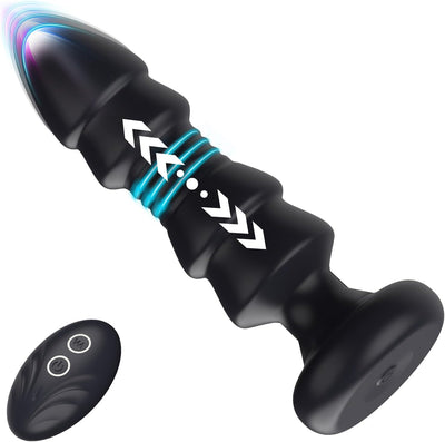 Anal Vibratoren Analvibrator, Buttplug mit 5 Teleskopmodi, Prostata Stimulator mit Fernsteuerung, Anal Butt Plug Dildo Vibrationen Sexspielzeug für Männer Frauen Paare (Dunkelschwarz)