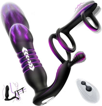 Laden Sie das Bild in den Galerie-Viewer, 3 IN 1 Analplug Prostate Stimulation Massager Verfügt über 10 Vibrationsschockmodi Sex Spielzeug für die Männer Dualer Penisring mit Fernbedienung Analstimulation