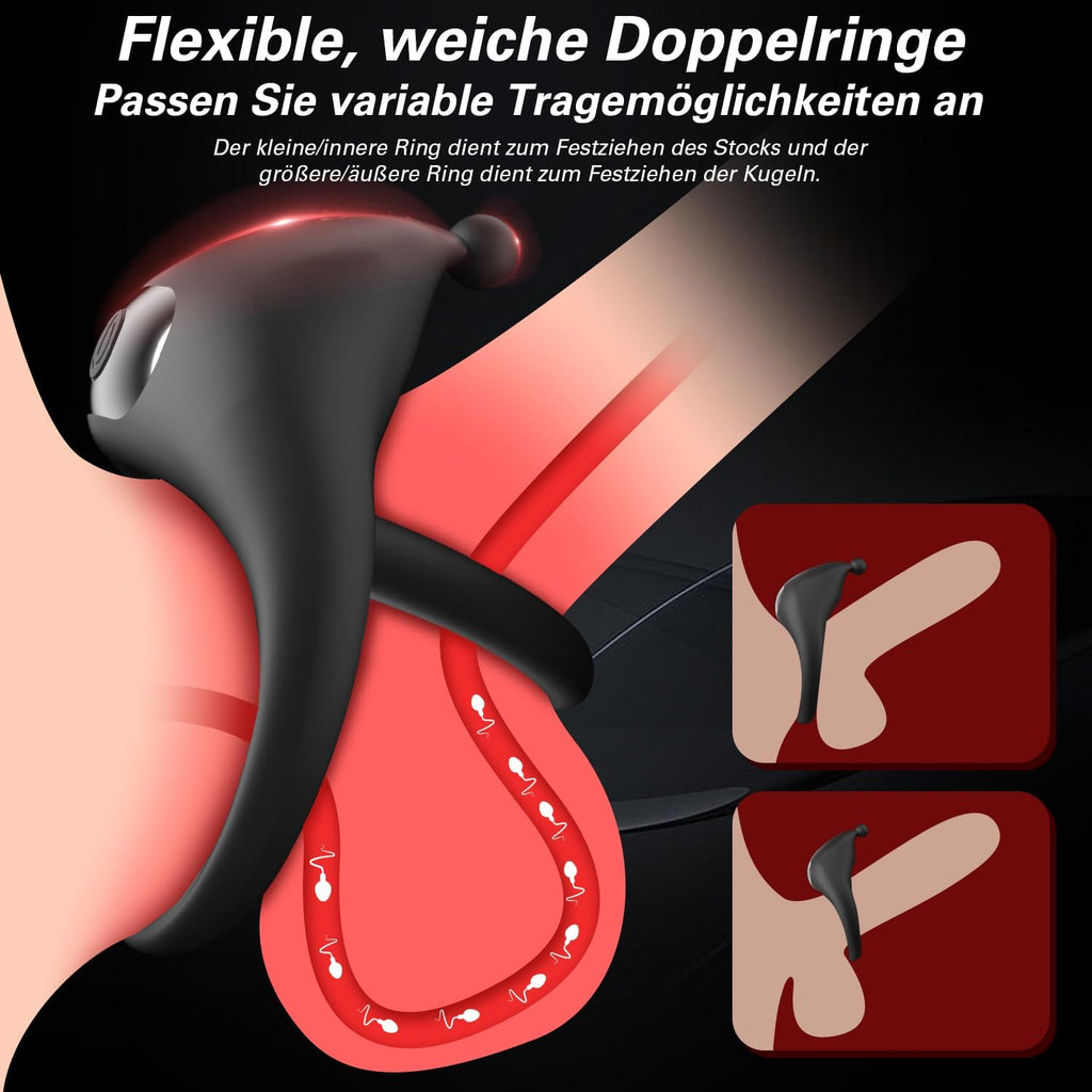 Dual Penisringe Vibrator, Dehnbarer Vibratorensets für Männer Sex Spielzeug mit 10 Modi Penis Stimulation G-Punkt Vibrator, Erotik Sexspielzeuge für Männer Paare, Schwarz