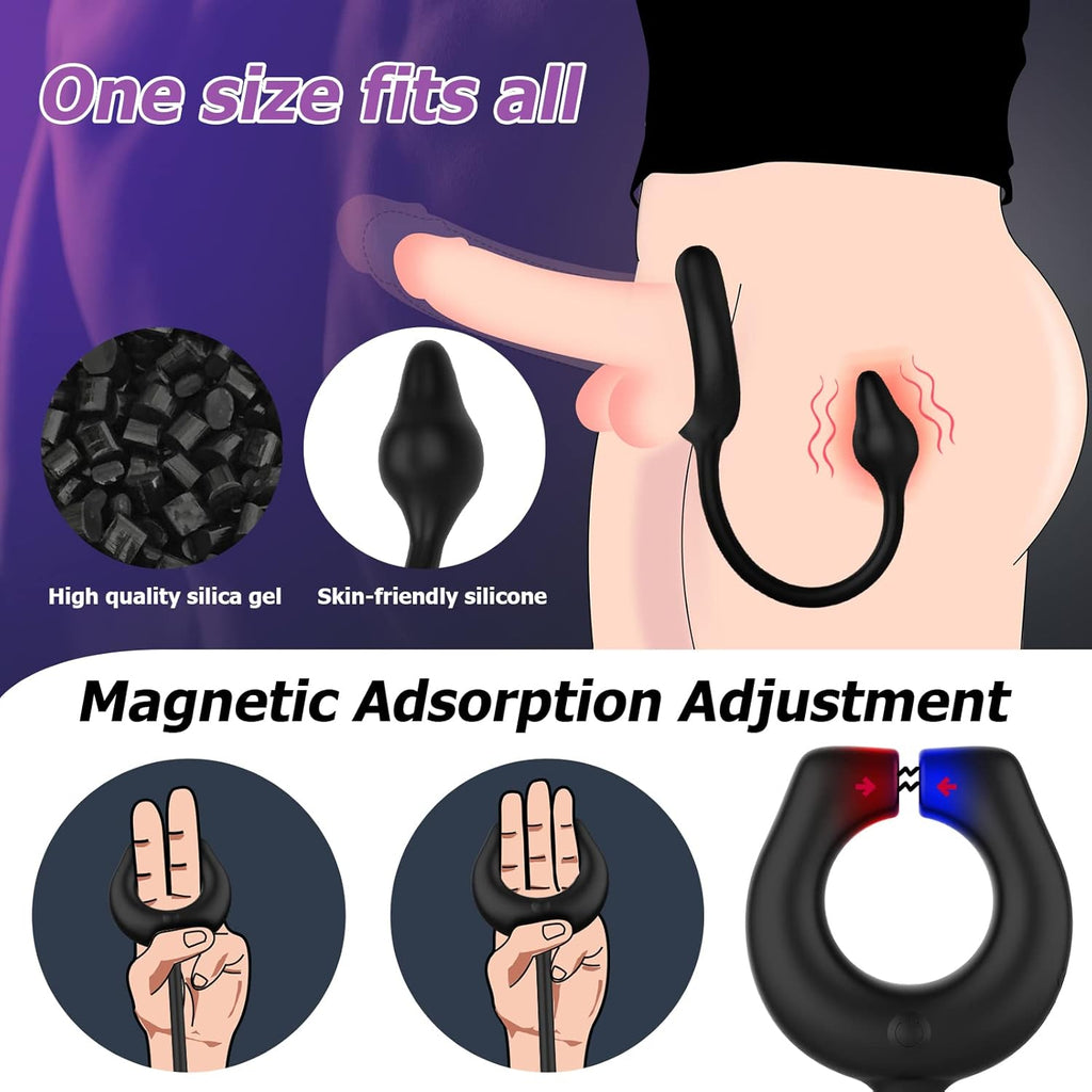 Vibrating Cock Ring with Anal Plug, lvhua Penis Ring Vibrator Magnet Adsorption Design, 10 Vibration Modes Adult Sex Toys for Men Couples, Prostate Massager G spot Nipple Vibrator Remote Control