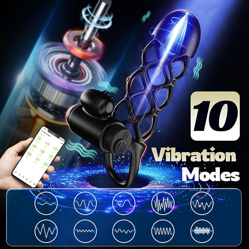 Penishülle Penisring Vibrator mit 10 Vibrationsmodi für Penis Klitoris G-Punkt, Silikon Penis Sleeve Cockring, Penismanschetten für Penisverlängerung Sex Spielzeug für die Männer Paare