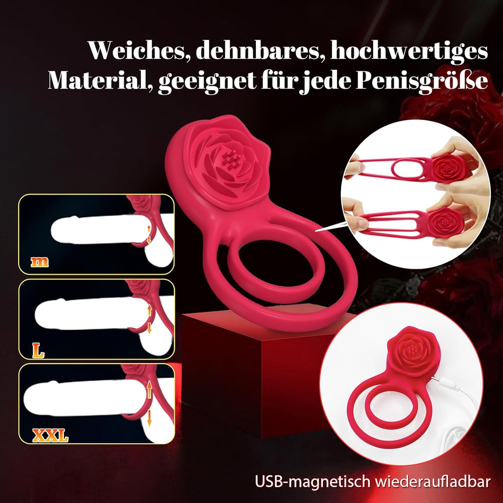 Penisring Vibrator mit Rose Klitoris Stimulator, Penis Ring Vibratoren Sex Spielzeug für Männer Paare Frauen, 9 Vibrations Cockring Erotisches Sexspielzeug Mann Paar Frau Extrem