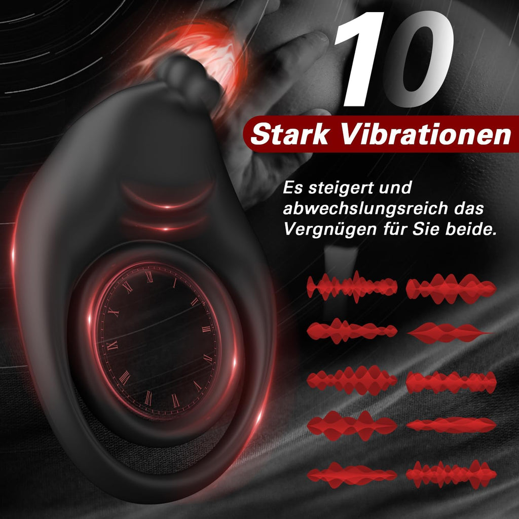 Dual Penisringe Vibrator, Dehnbarer Vibratorensets für Männer Sex Spielzeug mit 10 Modi Penis Stimulation G-Punkt Vibrator, Erotik Sexspielzeuge für Männer Paare, Schwarz