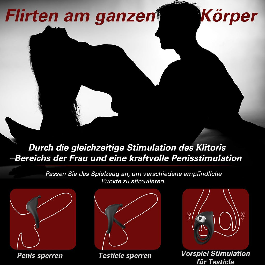 Dual Penisringe Vibrator, Dehnbarer Vibratorensets für Männer Sex Spielzeug mit 10 Modi Penis Stimulation G-Punkt Vibrator, Erotik Sexspielzeuge für Männer Paare, Schwarz