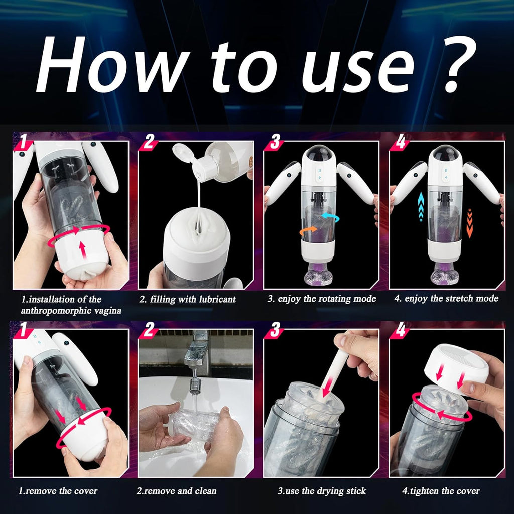 Elektrischer Masturbator Cup,Taschenmuschi Vibrationen mit 2 Griffe & 7 Teleskopmodi & Rotationsmodi,Masturbieren für Männer Elektrisch Masturbatoren 3D Vagina Pussy,Sex Spielzeug für die Männer