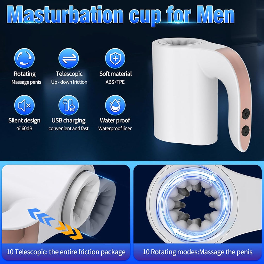 lektrischer Masturbator Cup Handfrei 5 Teleskop Rotationsmodi offenes Masturbieren für Männer wasserdicht Masturbatoren Taschenmuschi,Stroker Training Automatischer Elektrischer Masturbator