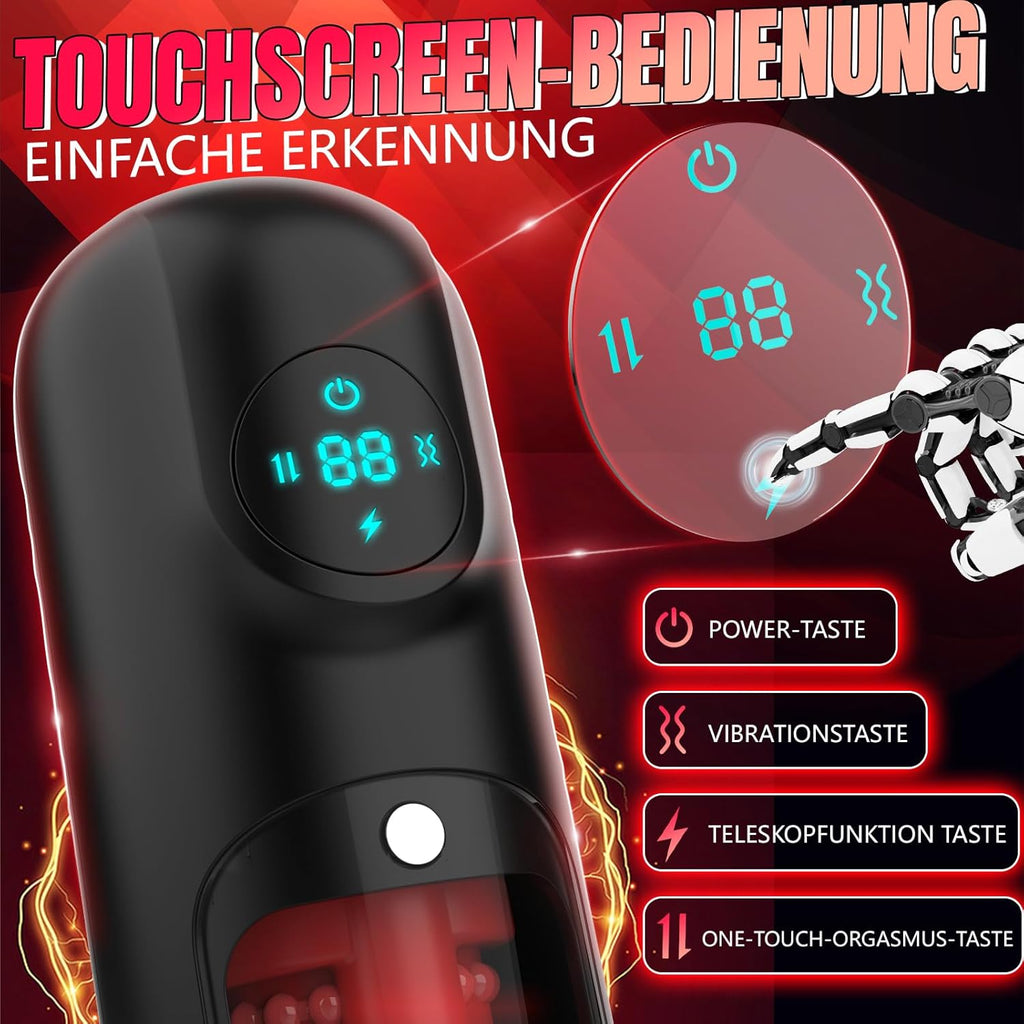 Elektrischer Masturbator Cup Masturbieren für Männer, Sex Spielzeug für die Männer mit 8 Teleskopfunktion und 8 Vibrationsmodi, Sex toys 3D Vagina Taschenmuschi, LCD Display, Masturbatoren Solo