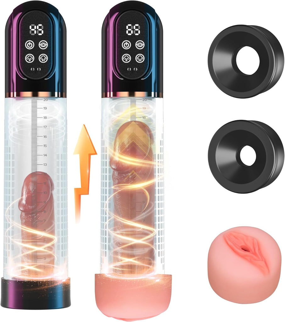 Penispumpe für Penisvergrößerung Sex Spielzeug für die Männer, Elektrische Penis Vakuumpumpe mit Taschenmuschi 4 + 3 Saugstufen, IPX7 100% Wasserdicht Erektion Masturbator mit 2 Silikonhülsen