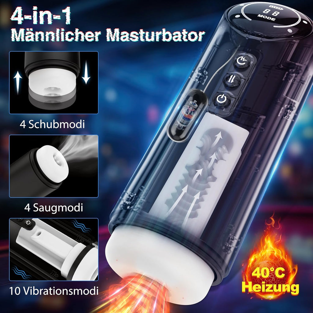 Masturbator Sex Spielzeug für die Männer solo, Masturbieren elektrisch mit Heizung 10 Vibrations-, 4 Saug- und 4 Schubmodi, Mann Penis Pumpe Pussy Sexspielzeug Blowjob Taschenmuschi Groß Masturbatoren