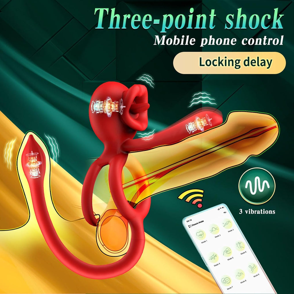 4 in1 Penisring Vibrator Prostata Stimulation APP Penisring Set Sex Spielzeug, Penis Vibrator Massagegerät mit 3 Vibrationsmodi Penis Hoden langanhaltende Erektion Sexspielzeug für Männer