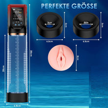 Laden Sie das Bild in den Galerie-Viewer, Penispumpe für Penisvergrößerung Sex Spielzeug für die Männer, Elektrische Penis Vakuumpumpe mit Taschenmuschi 9 + 4 Saugstufen, IPX7 100% Wasserdicht Erektion Masturbator mit 2 Silikonhülsen