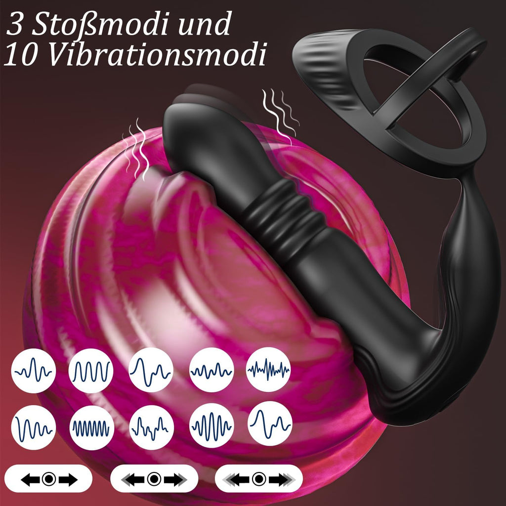 Meeteel Prostata Stimulation Männer mit Penisring, Anal Vibrator mit 3 Schock- und 10 Vibrationsmodi Sex Spielzeug für die Männer Anal Dildo Analplug Analvibratoren Vibratorensets für Paare,Frau