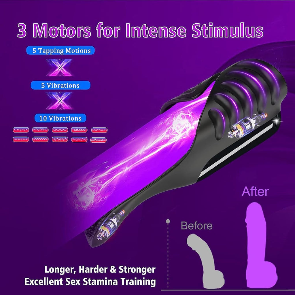 Elektrischer Masturbator Cup - 3 Motoren, 5 Klopfmodi, 10 Vibrationsmodi, Penis Training Massager Silikon Sexspielzeug für Männer Penis Vibrator Trainer Sex Spielzeug für die Männ Masturbieren