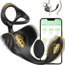 Laden Sie das Bild in den Galerie-Viewer, 4 in 1 Analvibrator mit APP Fernbedienung und Drahtlose Fernbedienung 9 Vibrationsmodi und 6 Unterhaltungsmodi Analplug Doppelter Penisring Analplug-Massage Hodenmassage geeignet für Paare