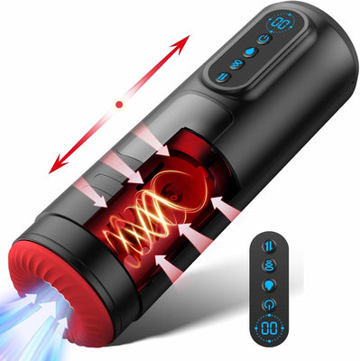 Masturbieren für Männer Masturbator, Sex Spielzeug für die Männer mit 9 Teleskopfunktion & Saugmodi & Vibration, Taschenmuschi Blowjob Masturbatoren, 3D Realistisch Vagina Heizung LCD Display Sex Toys