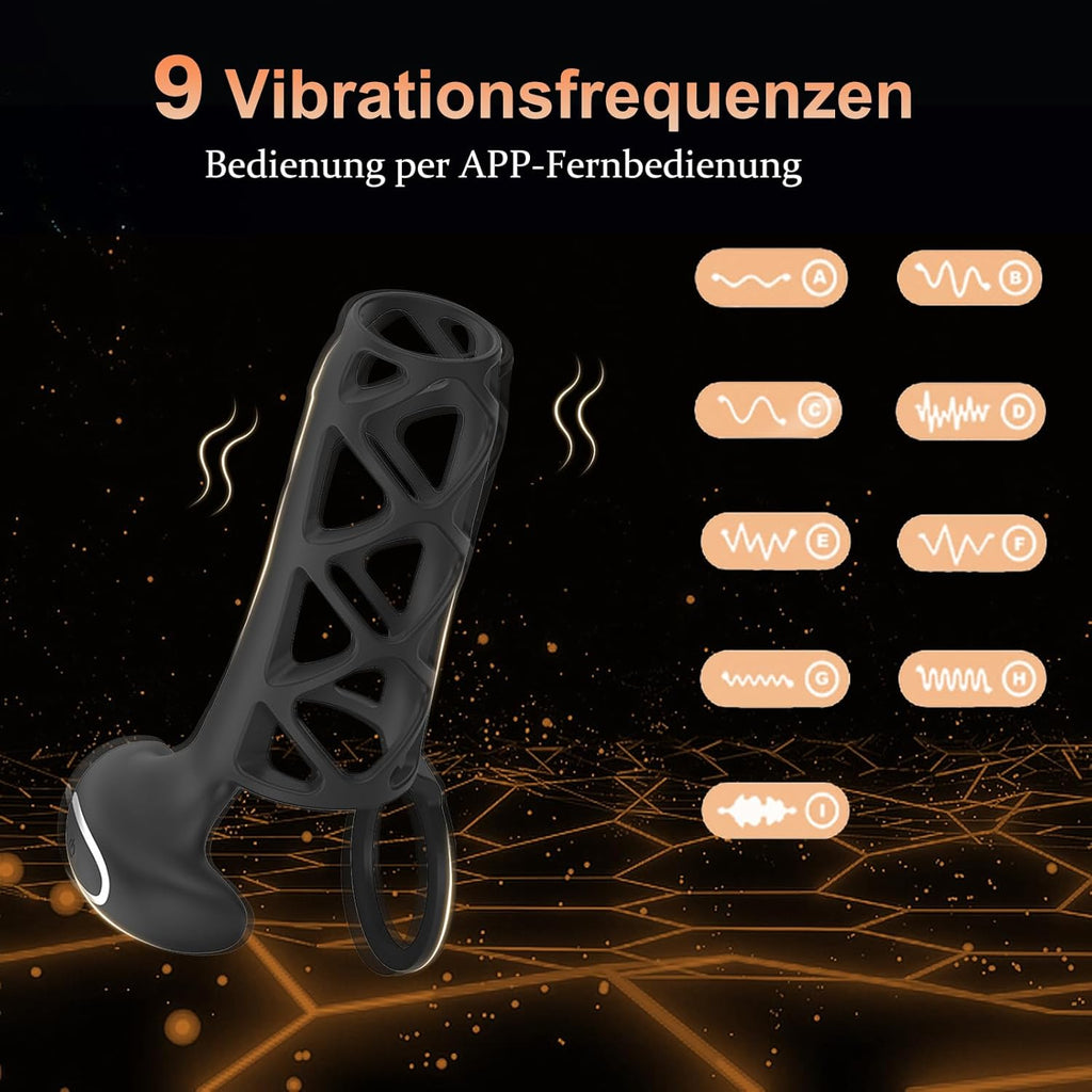 Penisring Vibrator mit 9 Vibrationsmodi Große Größe Hohlgewebe Penisbeschränkung Klitorisstimulation App Fernbedienung Erotisches Sexspielzeug für Paare Mann und Frau