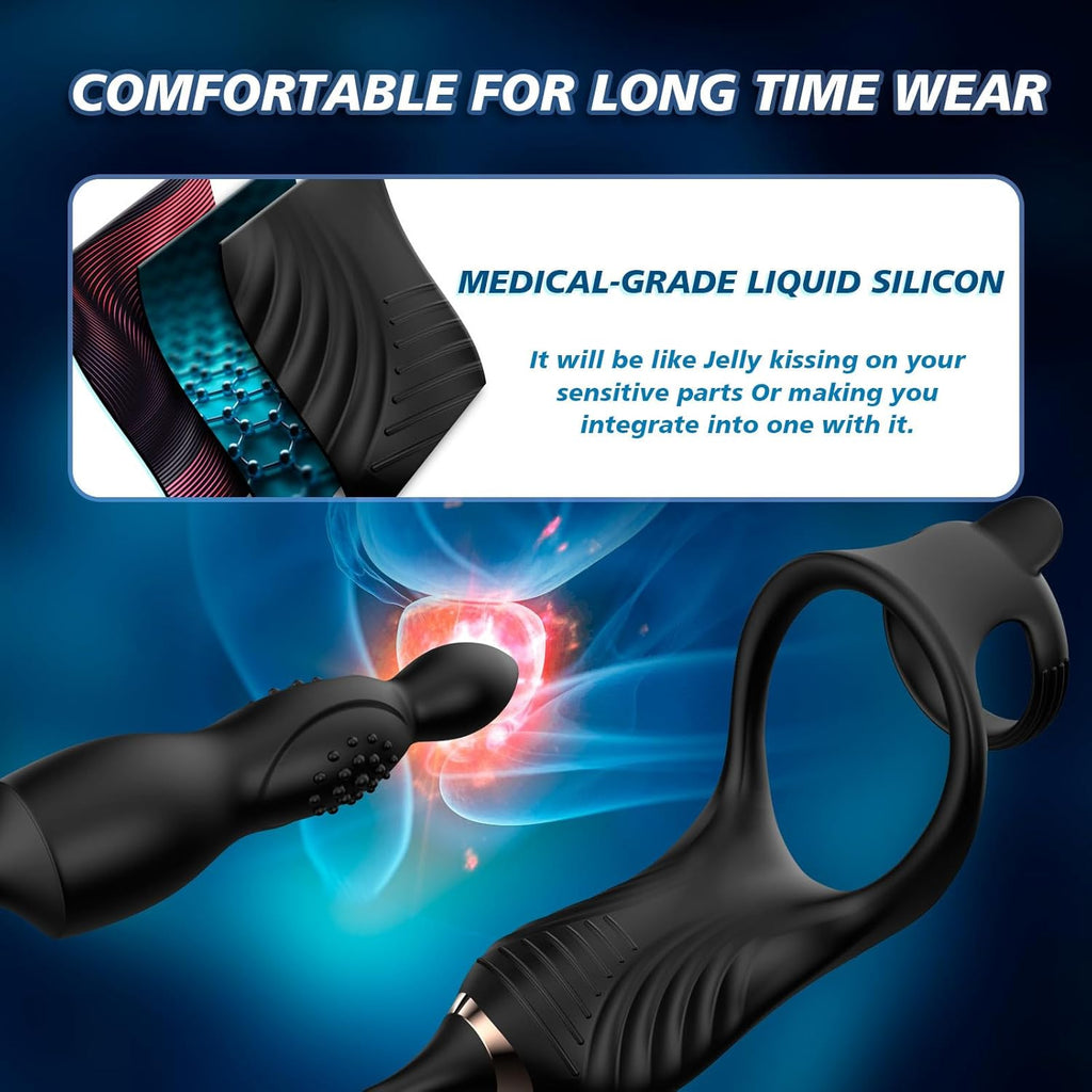 Prostata Vibrator Stimulator mit Stoßfunktion, 10 Vibrationsmodi Extrem Silikon und Doppel Penisring, Penis Vibrator mit Fernbedienung Sex Spielzeug Anal Dildo Analplug Analvibratoren für Mann