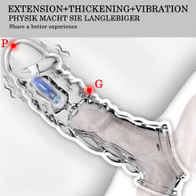 Laden Sie das Bild in den Galerie-Viewer, Penishülle mit Vibrator für 9 CM Penisverlängerung,Penis Sleeve erotisches Sexspielzeug für die Männer Penis Hülle Penismanschetten Sex Toyset Herren (Transparent)
