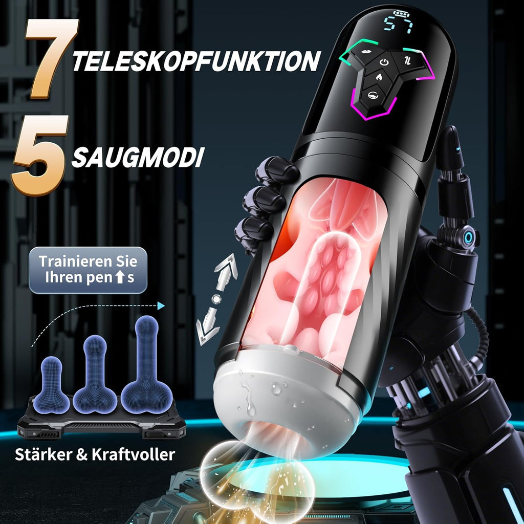 Beheizter Sex Spielzeug für die Männer Masturbator, Masturbieren für Männer 10 Vibrations & 7 Stoß & 5 Saugmodi, Zungenleck Taschenmuschi Sexspielzeug Masturbatoren, App-Steuerung Sex Toys Penispumpe