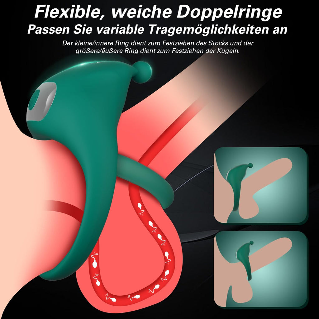 Dual Penisringe Vibrator, Dehnbarer Vibratorensets für Männer Sexspielzeug mit 10 Modi Penis Stimulation G-Punkt Vibrator, Erotik Sex Spielzeug für die paare, Grün