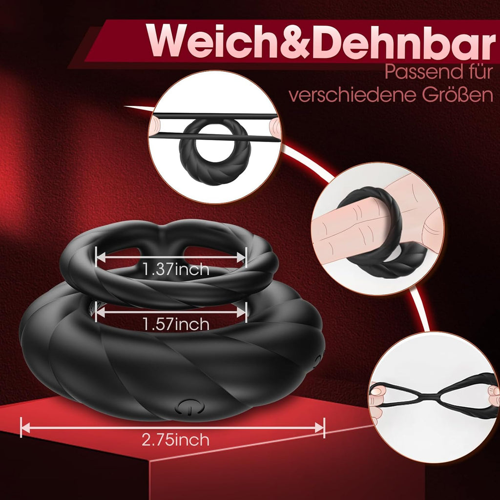 Penisring Vibrator, Sex Spielzeug für die Männer Penis Ring mit 10 Vibrationsmodi, Dual Penisringe Sextoysets für Paare Einstellbare Größe