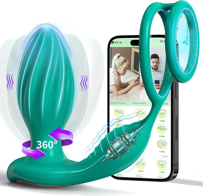 360° Rotierendes Analvibrator-Prostata-Massagegerät mit APP Fernbedienung,Anal Plug Vibratoren 9 Vibrations & 9 Rotationsmodi,Silikon Penisringe Analvibratoren Sexspielzeug für Männer Paare.