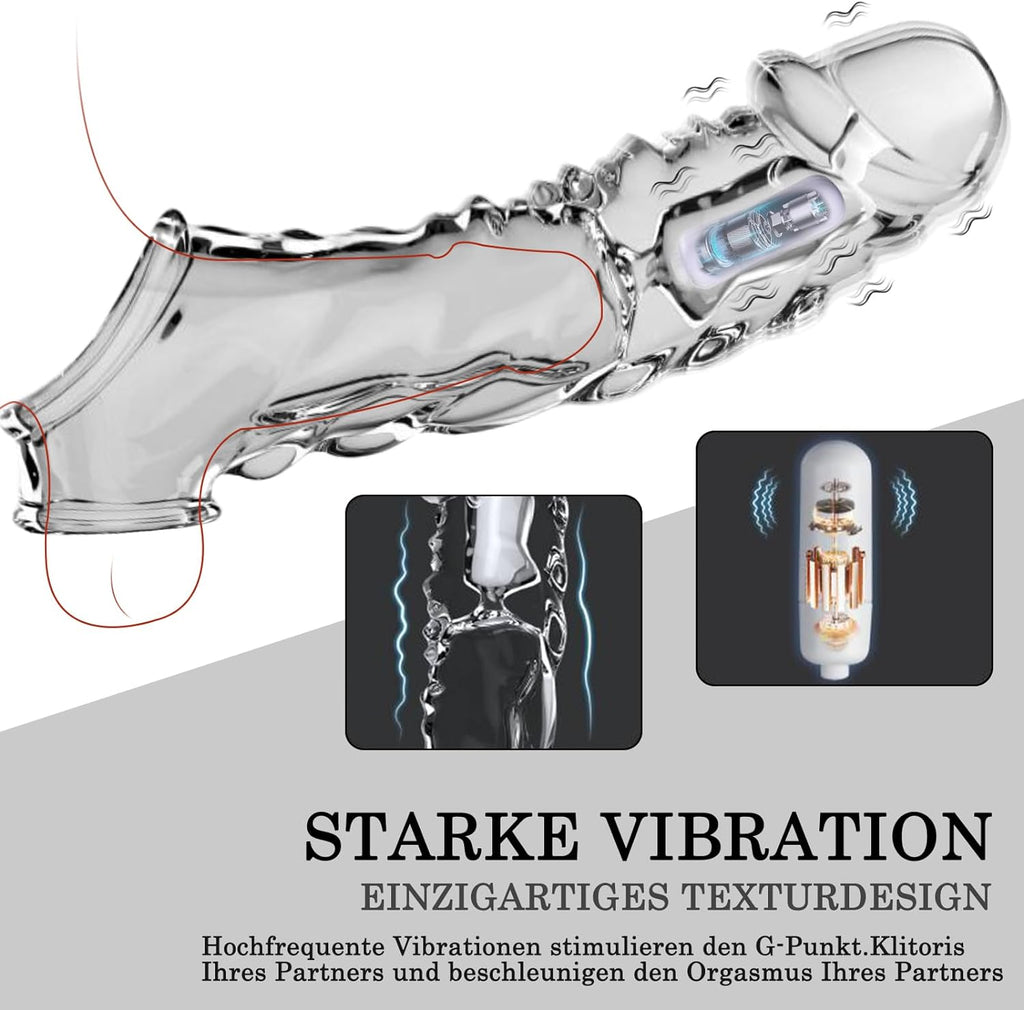 Penishülle mit Vibrator für 9 CM Penisverlängerung,Penis Sleeve erotisches Sexspielzeug für die Männer Penis Hülle Penismanschetten Sex Toyset Herren (Transparent)