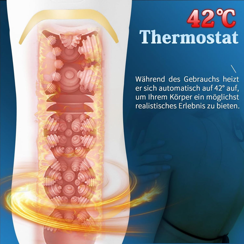 Masturbieren für Männer Elektrisch 10 Vibrationsstufen& 3 Saugstufen Masturbator Männer 42℃ Taschenmuschi Sexspielzeug Vibratorstarb Männer Elektrischer Masturbator taschenmuschi weiß