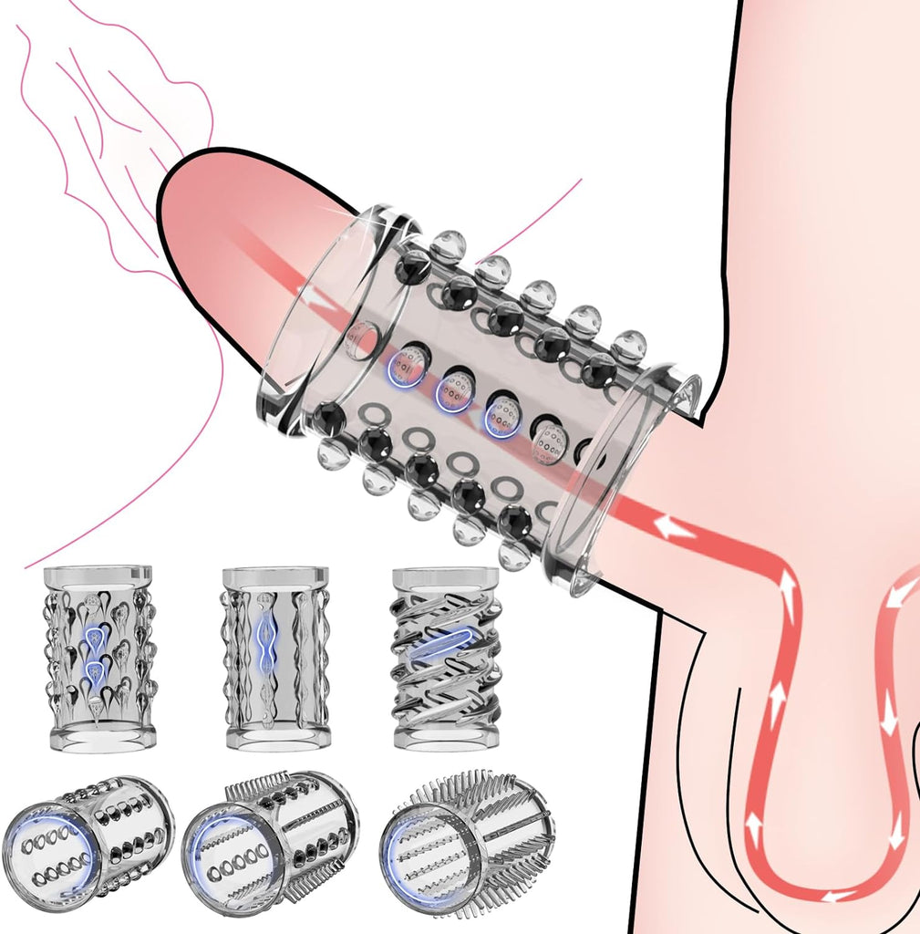 Penismanschetten, 6er Pack Penis Sleeve Fallinsexy Transparente Wiederverwendbare Penishülle für Penisvergrößerung Sexspielzeug für Männer, Penis Sleeve Erbessern Ausdauer &Sensibilität