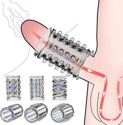 Penismanschetten, 6er Pack Penis Sleeve Fallinsexy Transparente Wiederverwendbare Penishülle für Penisvergrößerung Sexspielzeug für Männer, Penis Sleeve Erbessern Ausdauer &Sensibilität