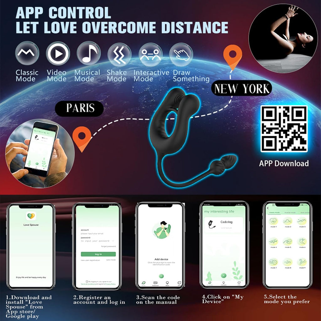 Männlicher Prostata Stimulator Massagegeräte Analvibratoren mit Penisring Analplug für Männer APP Steuerung Analplug 10 Vibrationen und 10 Swing modi Dehnbar Silikon Penisringe Sexspielzeug