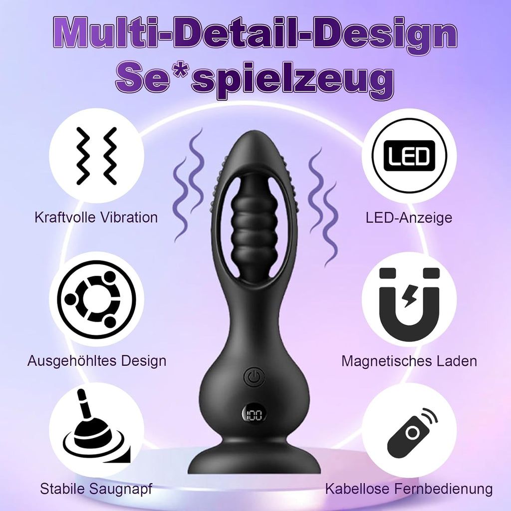 Kabelloser Vibrations Analplug Prostata Massager für Männer mit Fernbedienung 10 Vibrationsmodi Kugel Design IPX6 Wasserdicht Magnetisches Laden Medizinisches Silikon Leise Schwar