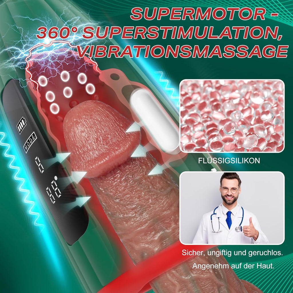360° umwickeltes Elektrischer Masturbator Groß Penistrainer Vibrator Sex Spielzeug für Männer, HeizfunktionPenisvibrator 9 Vibrations für Training längere Ausdauer, Eichel Stimulator Sexspielzeug solo