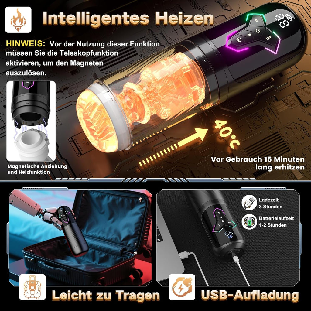 Beheizter Sex Spielzeug für die Männer Masturbator, Masturbieren für Männer 10 Vibrations & 7 Stoß & 5 Saugmodi, Zungenleck Taschenmuschi Sexspielzeug Masturbatoren, App-Steuerung Sex Toys Penispumpe