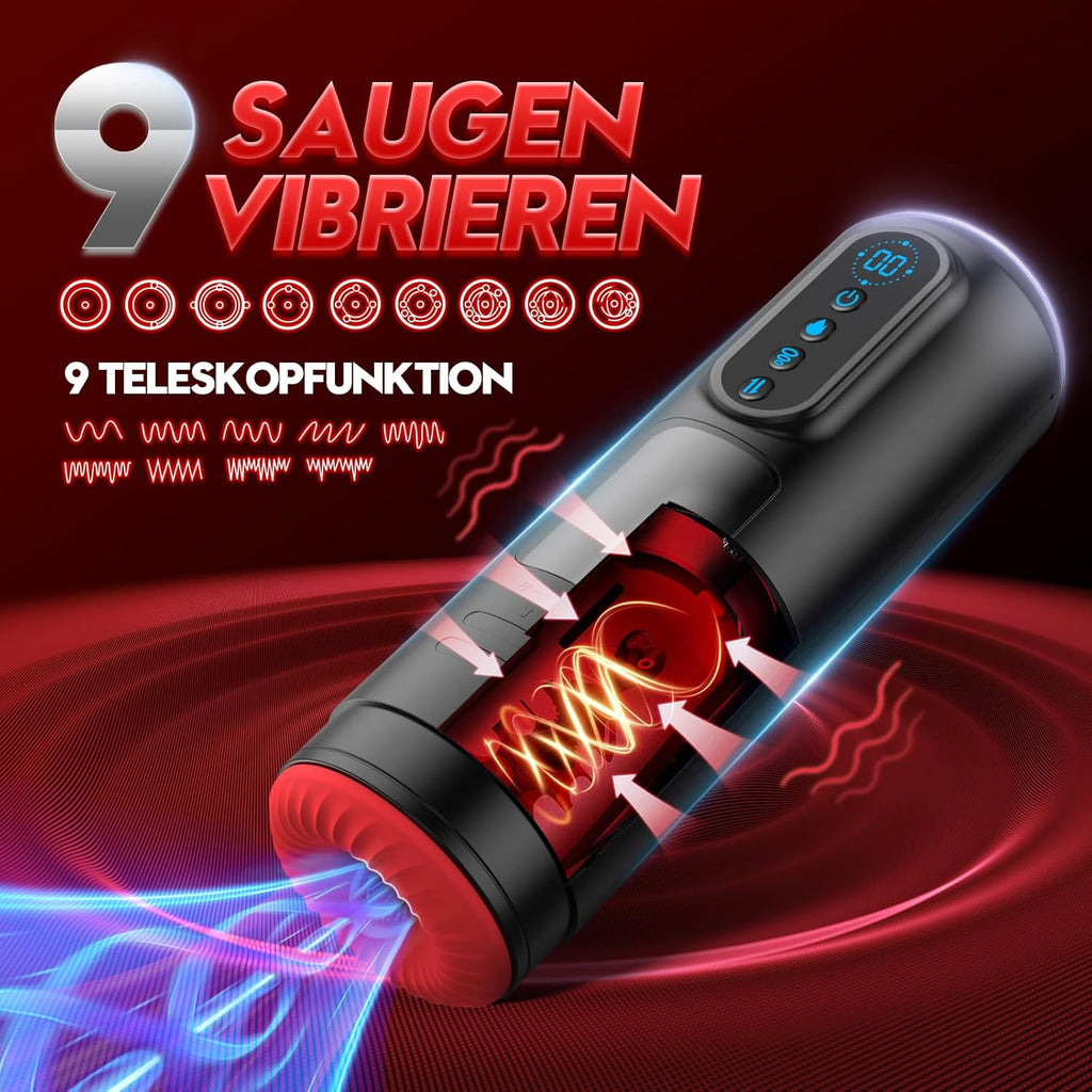 Masturbieren für Männer Masturbator, Sex Spielzeug für die Männer mit 9 Teleskopfunktion & Saugmodi & Vibration, Taschenmuschi Blowjob Masturbatoren, 3D Realistisch Vagina Heizung LCD Display Sex Toys