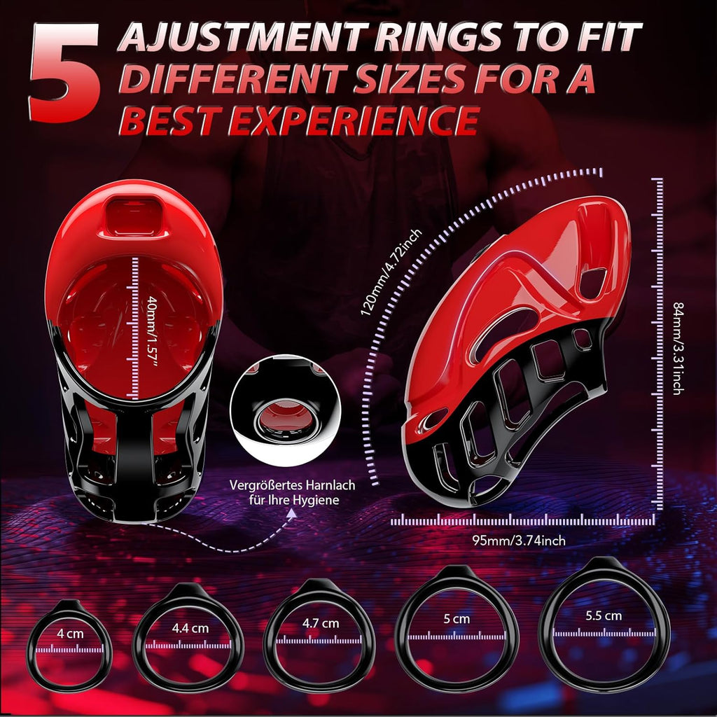 Chastity Cage Männer Sex Spielzeug für die Männer - Peniskäfig Keuschheitskäfig Herren SM Fetisch Extrem Penis Bondage, Keuschheitsgürtel Sexspielzeuge mit 5 Größen Penisringe 2 Schlüssel & 1 Schloss