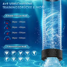 Laden Sie das Bild in den Galerie-Viewer, Penispumpe für Penisvergrößerung Sex Spielzeug für die Männer, Elektrische Penis Vakuumpumpe mit Taschenmuschi 9 + 4 Saugstufen, IPX7 100% Wasserdicht Erektion Masturbator mit 2 Silikonhülsen